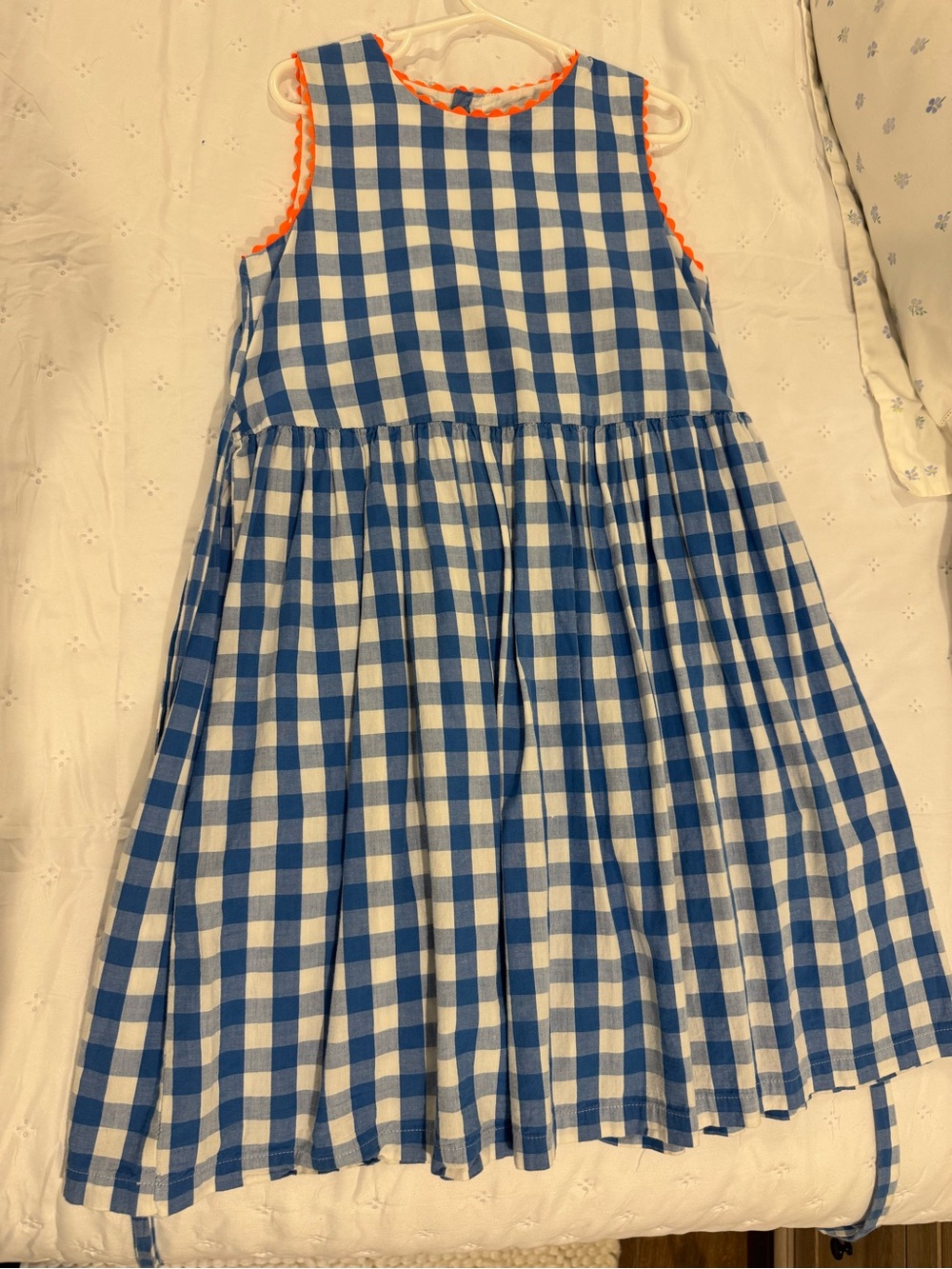 Like-NEW Epk Blue and White Gingham Girls' Dress with Orange Trim